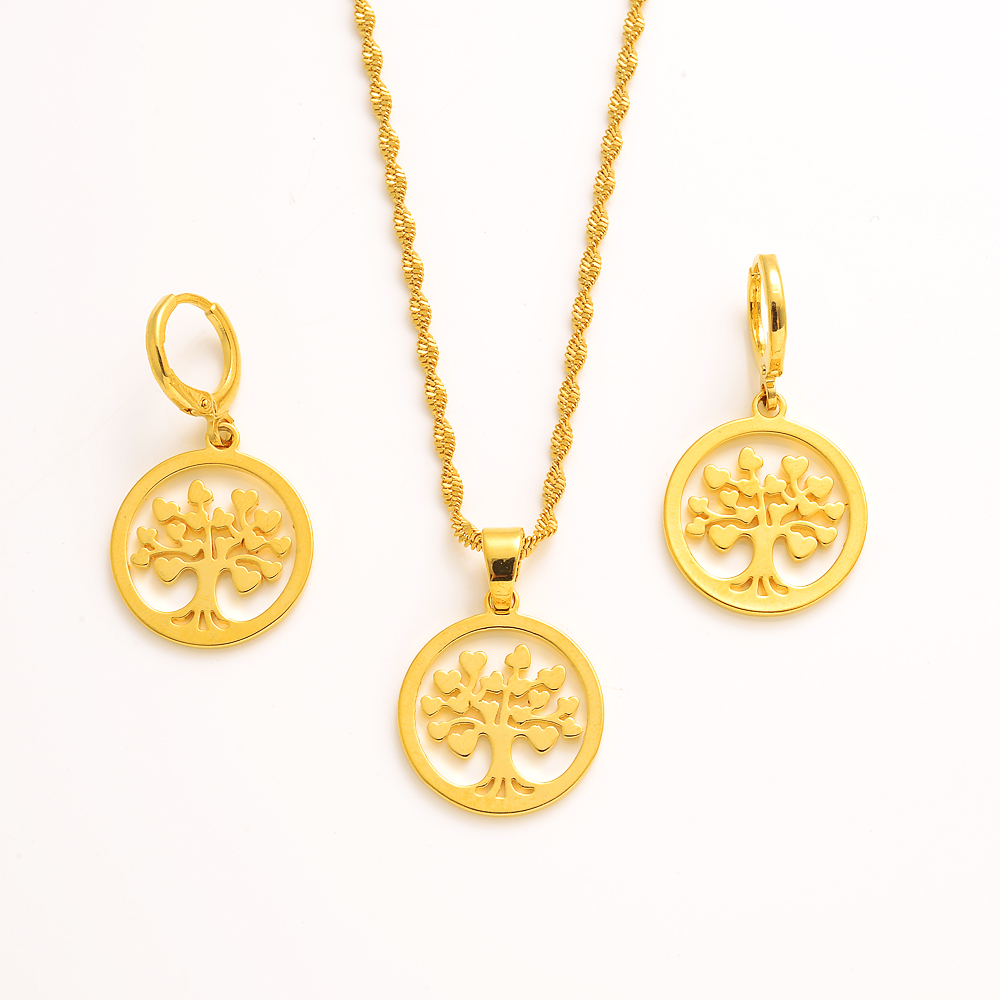 Necklace Pendant Earrings Fine Gold Gothic Jewelry Celtic Tree Solid Dome Circle Disc Tree of Life Family-image-782768647