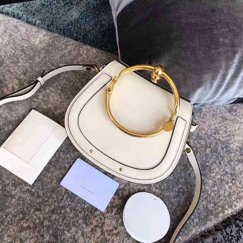 

3ASummer Genuine Leather Handbag Ring package saddle metal bags nile handle Bracelet Female Shoulder Messenger Crossbody Bag, Red