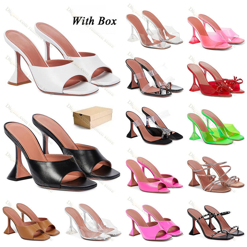 

Luxury Designer AMINA MUADDI Gilda Sandals Beeswax leather crystal embellished strap slippers mules party shoes Rhinestone pool Heel women's heels Luxo, Am19