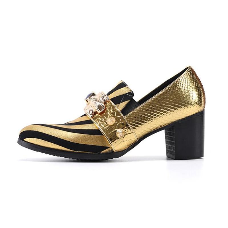 

Dress Shoes Luxury Golden Men Formal Pointed Toe Fashion Oxfords British Style 6.5cm High Heels Zapatos Hombre Male Footwear, Gold