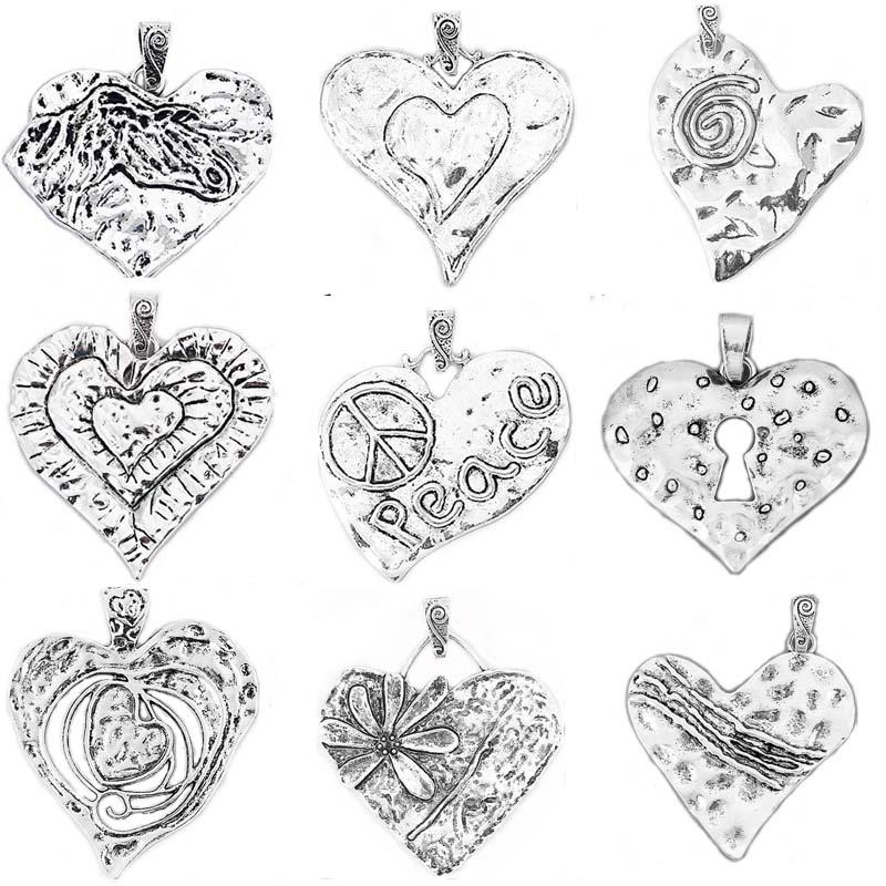 

Pendant Necklaces 2PCS Tibetan Large Tone Hammered Love Heart Charms Pendants For Findings Earrings Jewelry Necklace