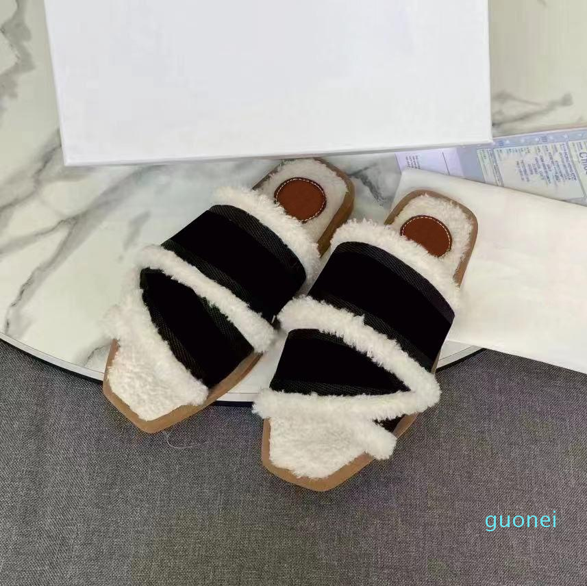 

2022 Designer Woody Retro Slippers Women Flat Muller Plush Sandals Winter Indoor Warm Wool Shoes Leather Fox Fur Slipper Woman Slide