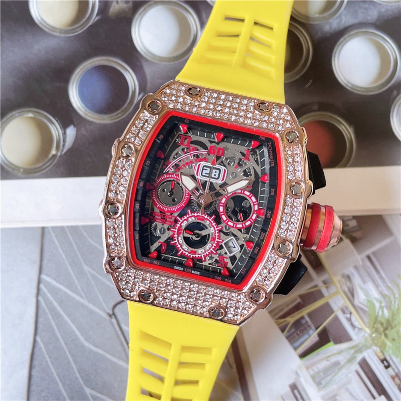 

2022 high quality Men Luxury Watches six stitches series All dials work Mens quartz Watch European Top brand Rubber Strap clock Fashion Tonneau shape