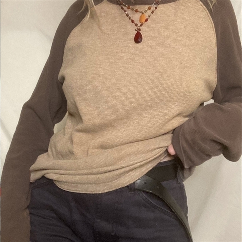 Rapcopter y2k Patchwork T Shirt Knitted Harajuku Vintage Pullovers Casual Basic Kawaii Tee Autumn Winter Grunge Fairycore Women 220530