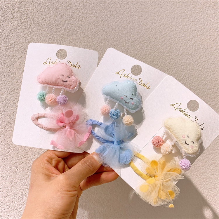 

2022 New Fashion Children's Mesh Bow BB Clip Hair Accessories Sweet Girl Baby Creative Cute Tassel Cloud Hairpins Headdress, Multi-color