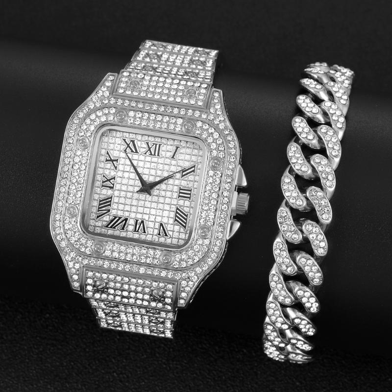 

Wristwatches 2022 Iced Out Square Men Watches Bracelet Luxury Full Diamond Hip Hop Watch Fashion Unltra Thin Wristwatch Male Jewelry, Other