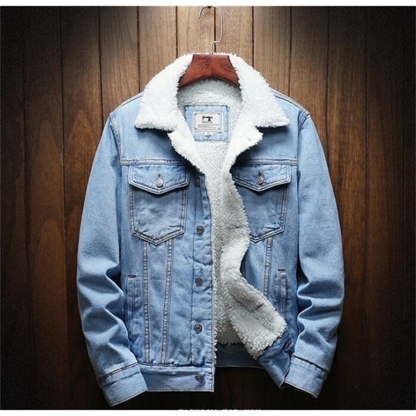 

winter Men Jacket And Coat Warm Fleece Denim Jacket Fashion Mens Jean Jackets Outwear Male Cowboy Plus Size 6XL 201128, Black