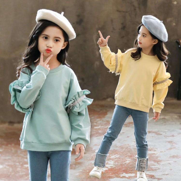

Clothing Sets 2022 Back To School Outfit Autumn Girls Ruffles Shirt+Casual Jeans Teen Girl Clothes 8 10 12 14 Years, As picture