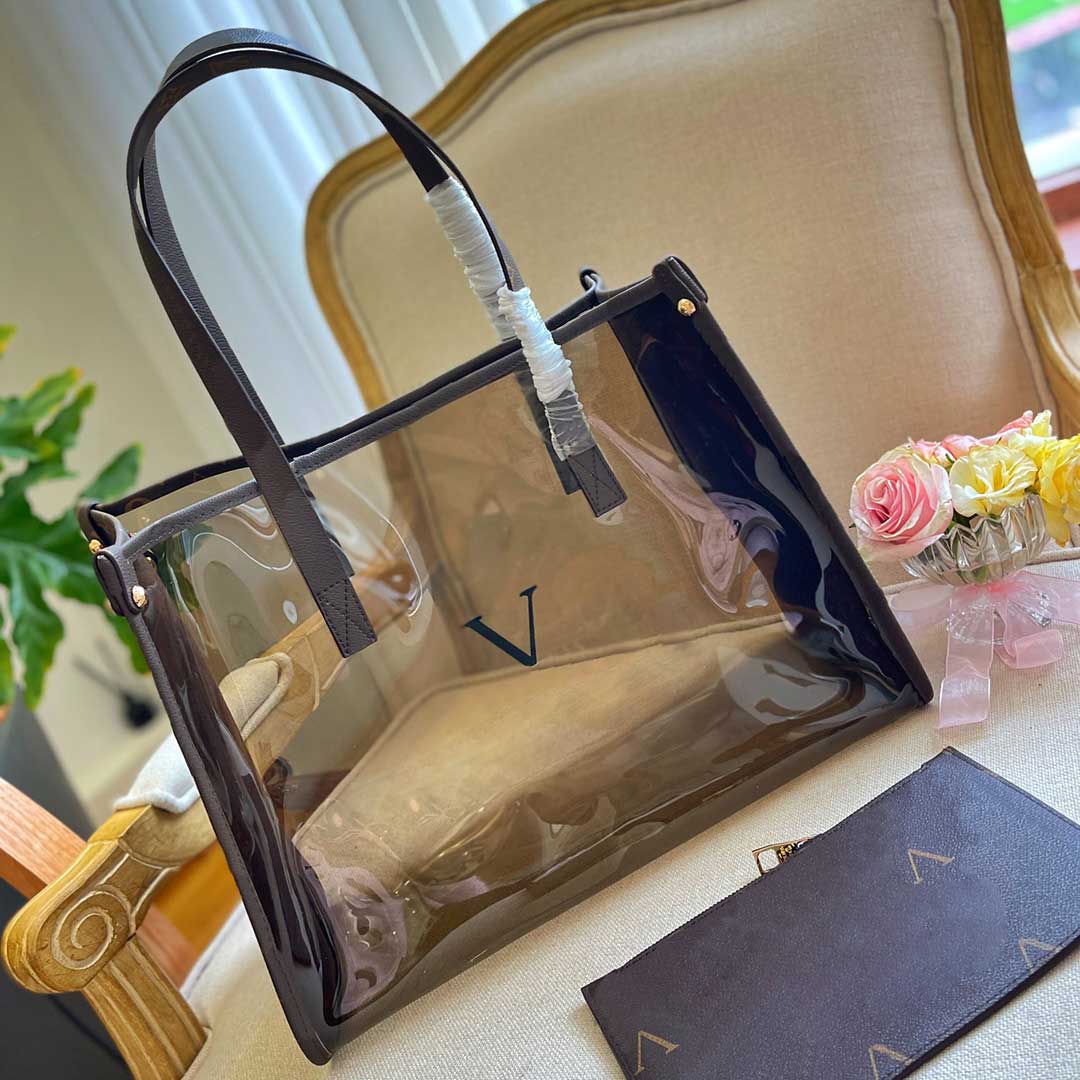 

Women Bags Designer 2pc Shoulder Bag Pu Transparent Handbags Beach Style Letter Printing Shoppingbag Travel Fashion Pack With Wallet Jelly Composite Handbag, Price