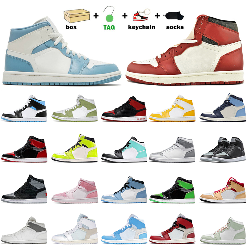 

2022 Fashion Chicago Reimagined University Blue 1s Basketball Shoes With Box Jumpman 1 OG Shadow Bred Text Green Python Visionaire Women, 10 patent bred 36-47