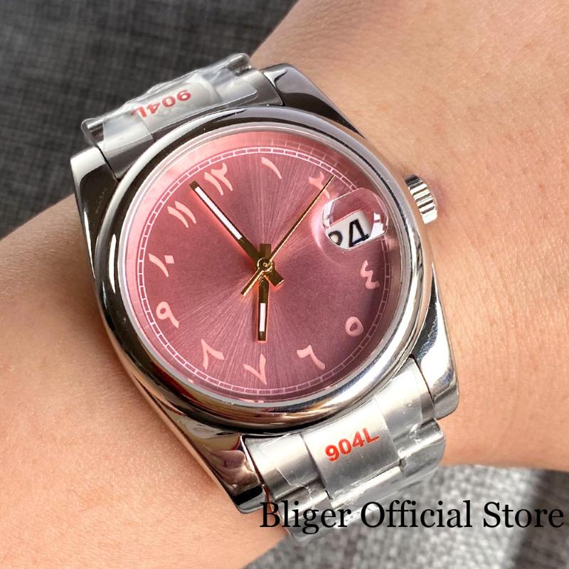 

Wristwatches Polish Bezel NH35A Movement 36MM 39MM Automatic Men Watch Pink Green Dial Sapphire Glass Arabic Numbers 2022Wristwatches Wristw, Logo green