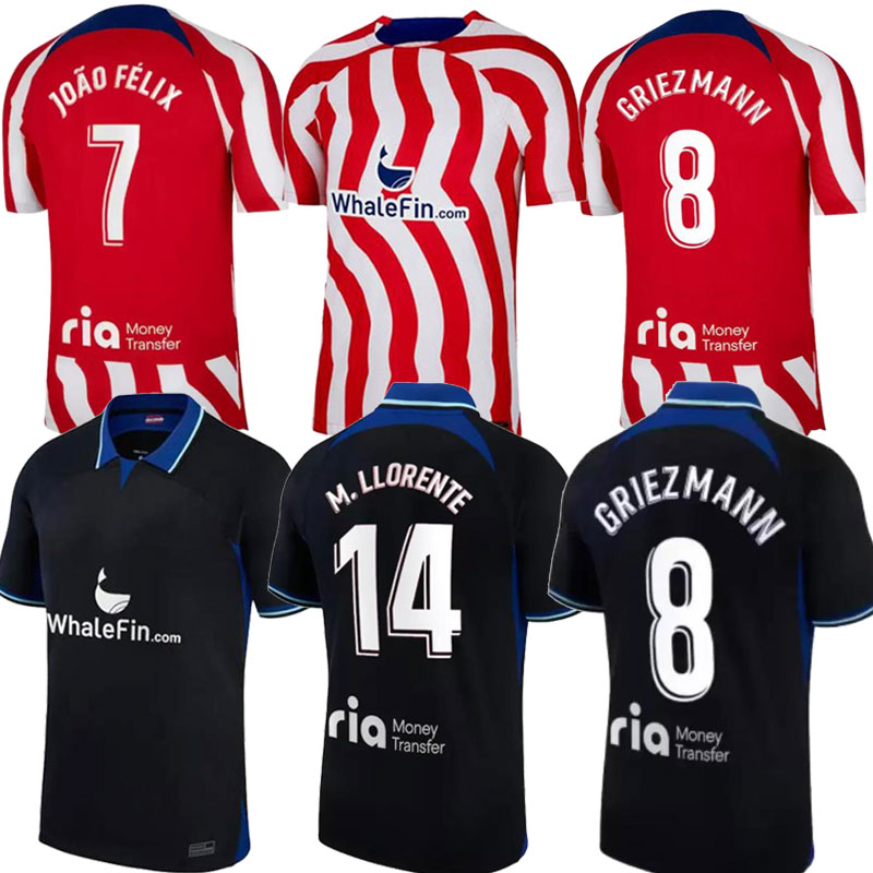 

Atletico soccer jerseys 22 23JOO FeLIX MADRID2022 2023 M LLORENTE KOKE SUAREZ Correa Carrasco camiseta football shirts uniforms men kids kit away GRIEZMANN R DE PAUL, Adult shirt