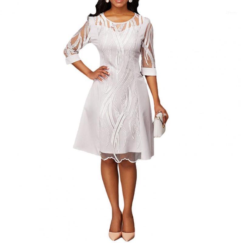 

Casual Dresses Office Lady Dress Summer Autumn Solid Color Temperament Patchwork Stylish 3/4 Sleeve Mini, White
