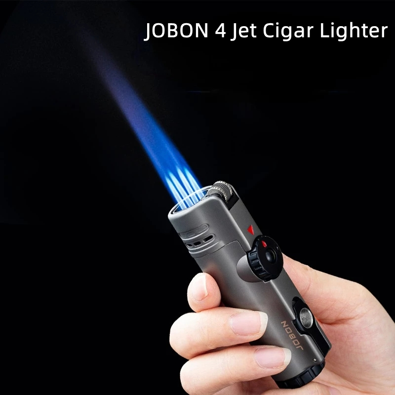 2022 New 4 Torch Jet Cigar Lighter Inflatable Windproof Metal Grinding Wheel Flint Lighter Powerful Gas Butane Inflated Cigar Punch Gadgets-image-762304141