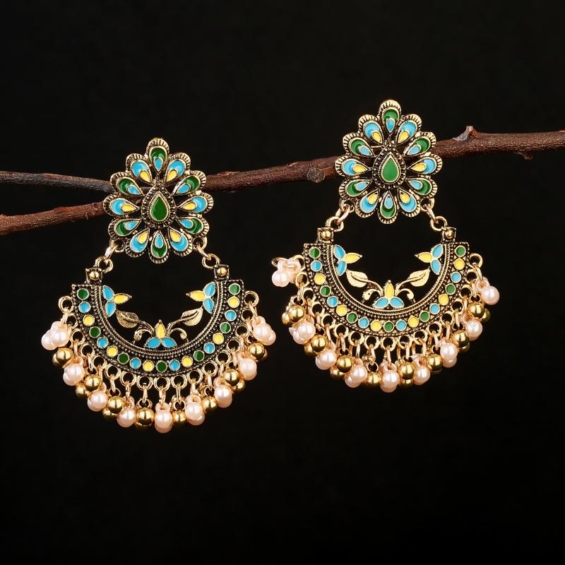 

Dangle & Chandelier Bohemia Vintage Color Hollow Earrings For Women Jewelry Thailand Ethnic Dripping Oil Green Flower HangersDangle DangleDa