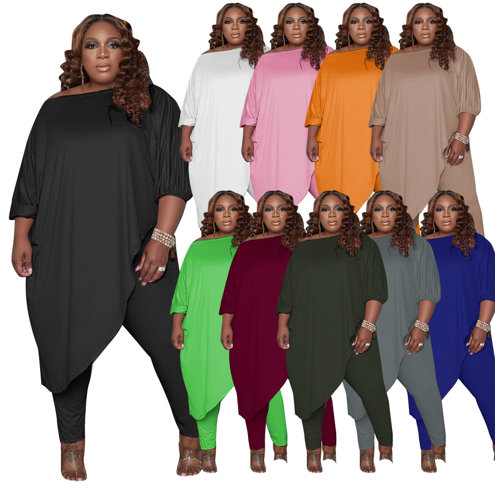 

Plus Size Women Two Piece Outfits Loose Casual Tops and Long Pants, Orange