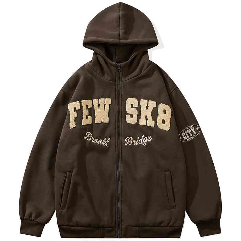 

Unisex Zipper Hoodie Men Furry Letter Cotton Hooded Coats Loose Cozy Casual Harajuku All-match College Style Streetwear Couple, Black