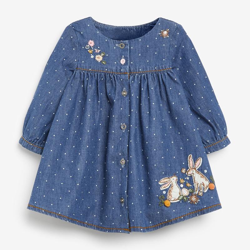 

Girl's Dresses Little Maven Frocks For Girl Autumn Toddler Clothes Denim Cotton Vestiods Flower Applique Jean Dress Kids 2-7 YearsGirl's Gir, Blue
