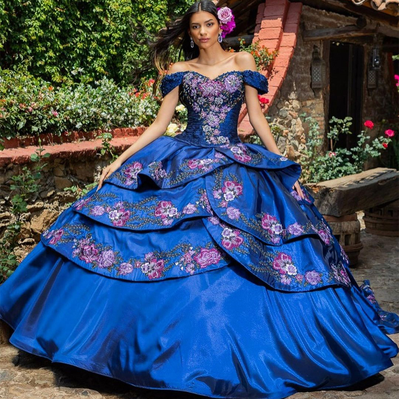 

Mexican Charro Quinceanera Dresses vestido de 15 anos Sweetheart Black Embroidery Sweet 16 Dress Puffy Skirt Girl Prom Wear, Pink