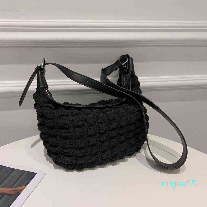

Hbp Crossbody Bag Crimped Bubble Plaid s for Women Hobos Fabric Female Shoulder Ladies Fashionable Purses and Handbags, Black bag
