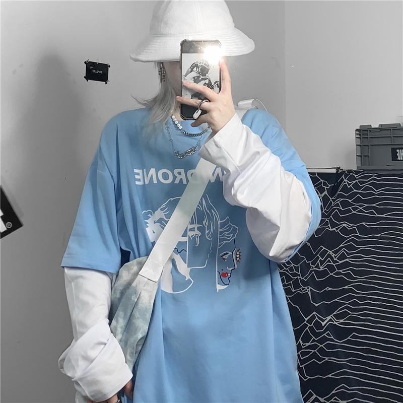 

Women's T-Shirt Spring Korean Style Harajuku Tee Student Long Sleeve Tops T-shirts Women Fashion Graphic Tshirt Ulzzang ClothingWomen's, Light blue