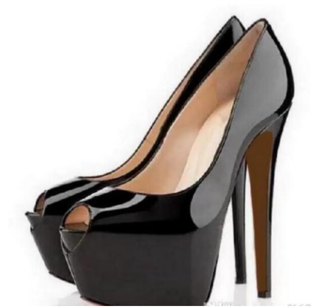 Box dust bag Fashion Shoes Nude Patent Leather Red Bottoms Soled High Heels Sexy Peep-toe Platform Shoe Women Pumps 16cm High-heeled Party Shoes