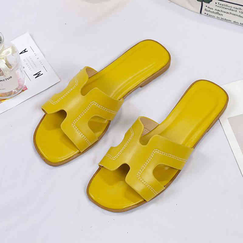 

2022 New PU Flat Shoes Women Slippers Summer Flat Sandals Women's Non-slip Fashion Beach Sandales Femmes Sandalias Outwear, White