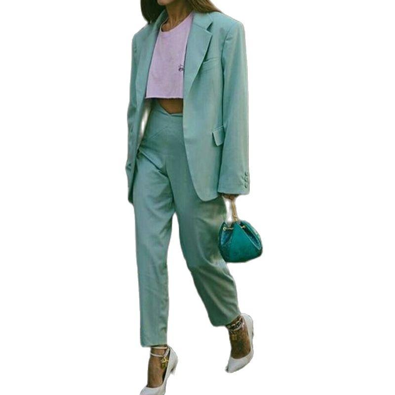 

Women's Two Piece Pants Vintage Green Women Bussiness Suit One Button Notched Lapel Slim Lady Blazer Trouser Set Office Female ClothingWomen, 10