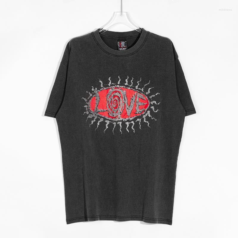 

Men' T-Shirts Washed And Distressed Vintage Short Sleeve T-Shirt Men Women Cotton Oversized Letter Print Top TeeMen' Mild22, Black