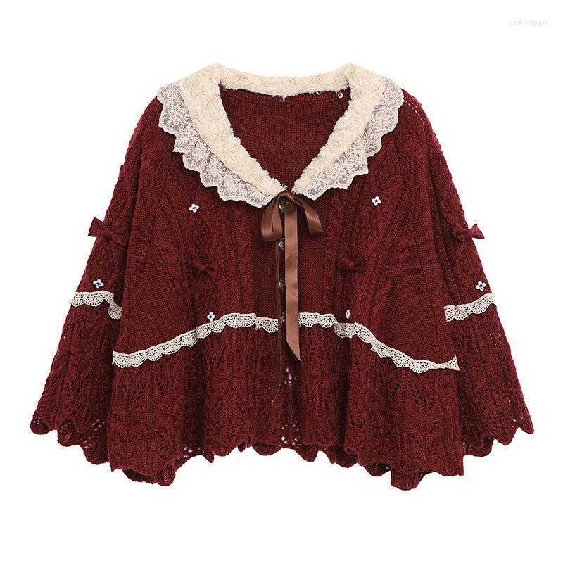 

Women' Knits & Tees Korobov Autumn Winter Lace Patchwork Sweet Cardigans Japanese Preppy Style Kawaii Cardigan Korean Long Sleeve Oversize, Red
