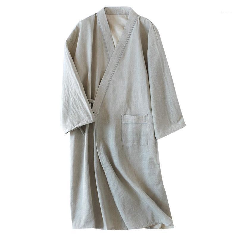 

Men's Sleepwear Cotton Gauze Kimono Men Bathrobe Soft Lightweight Yukata Peignoir Dressing Gown For, Beige