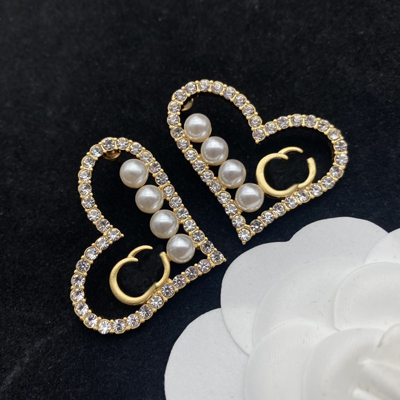 Boucles d'oreilles en or Designer pour femmes Luxurys Designers Coeur Boucle d'oreille en cristal Perle G Boucles d'oreilles avec boîte de mariag