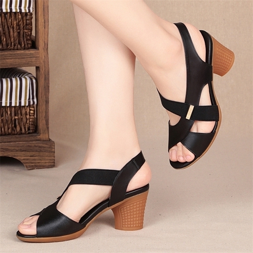 

Fashion Women Sandals Platform Summer Round Mid Heel Peep Toe Casual Non-slip Back Strap Beach Ladies Shoes Zapatos De Mujer 220315, Black