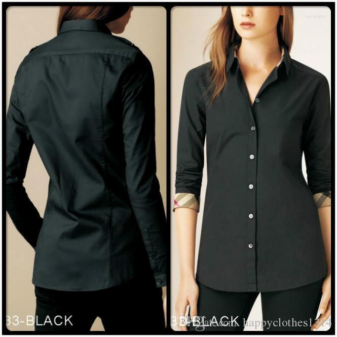 

Women' Blouses & Shirts Luxury Sexy Slim Plaid Spring Fall Long Sleeve Business Wear Casual Tops Office Lady Button Front Lapel Neck Classi, White