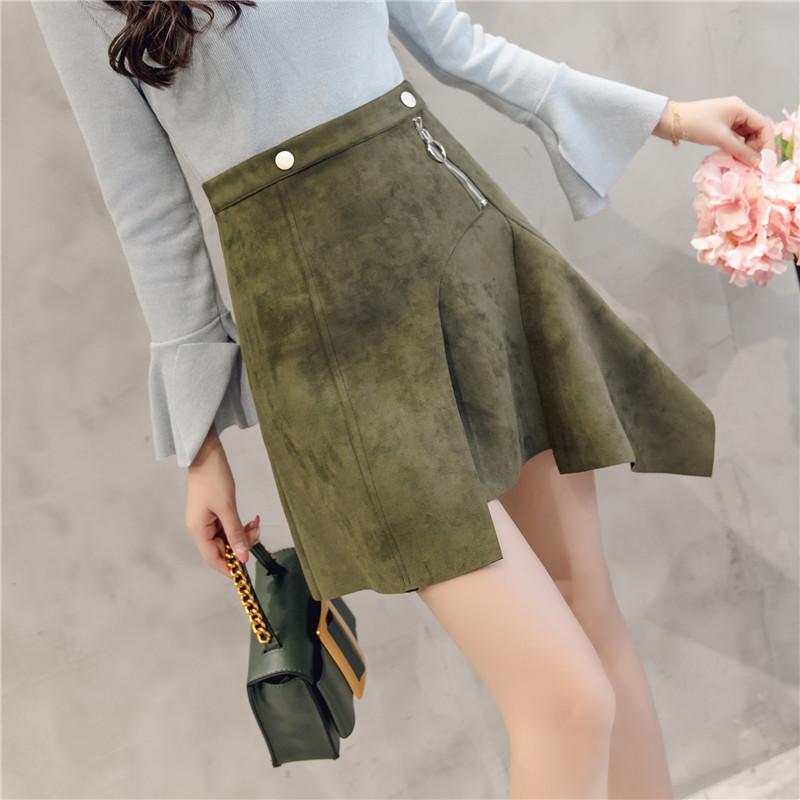 

Skirts 2022 Autumn And Winter Trendy Ring Half-length Skirt Deerskin Short Irregular One-piece A-line Large, Black