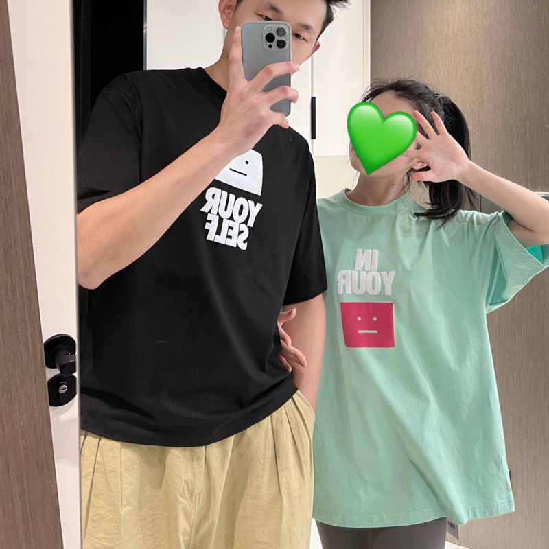 

Ins Hot Selling Acnestudios Men' and Women' T-shirt 22 Summer Letter Smiley Print Casual Round Neck Short-sleeved Tshirt Couple Cotton Top, Black