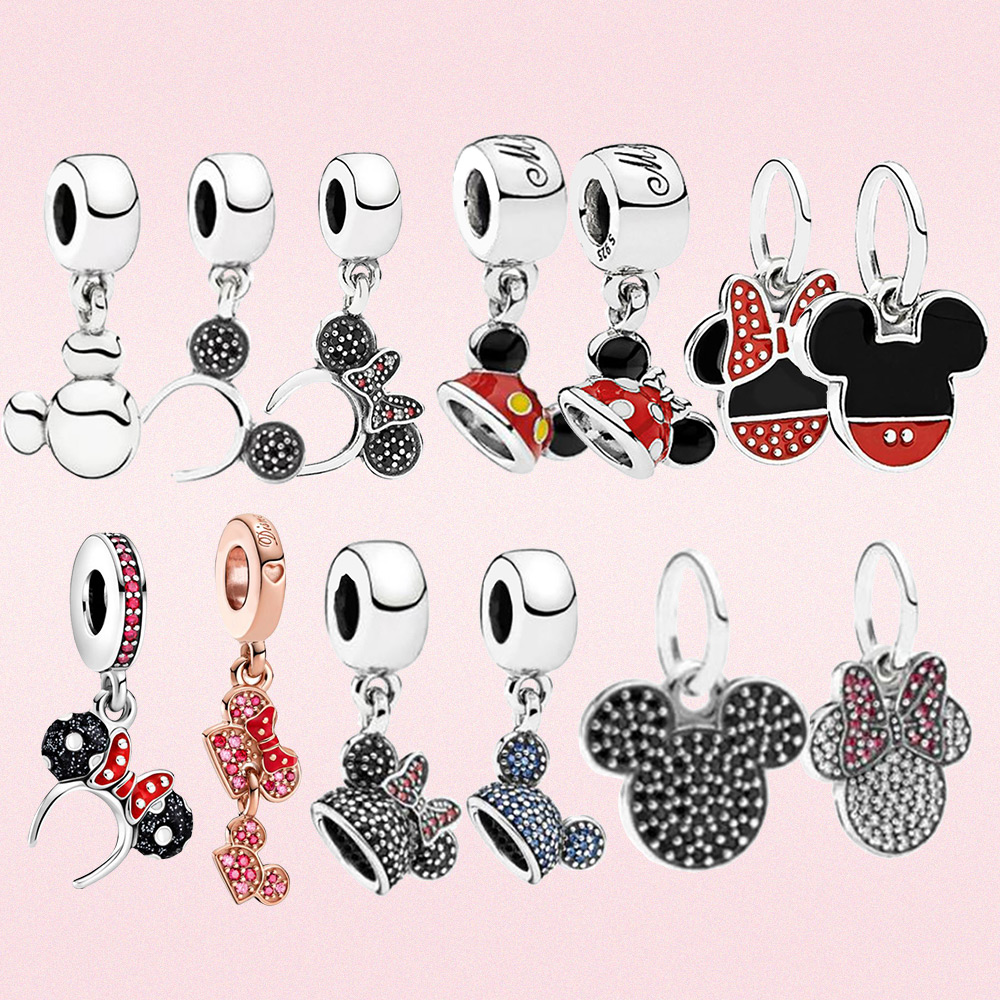 

925 Silver Fit Pandora Charm 925 Bracelet mouse Hairpin Dangle charms set Pendant DIY Fine Beads Jewelry