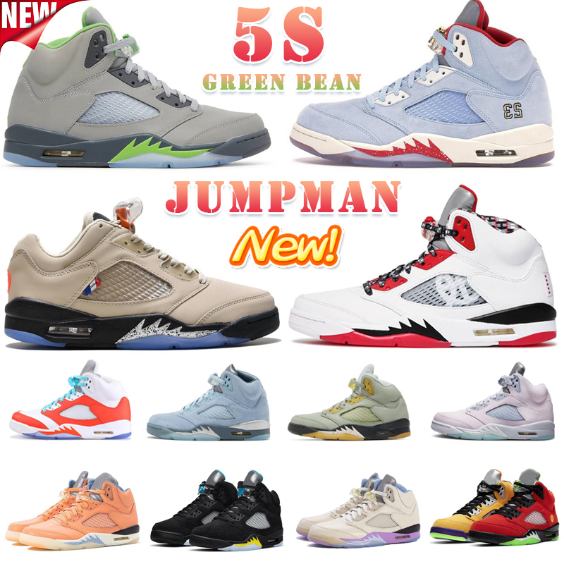 

basketball shoe 5s 5 jumpman shoes Mens Trainers Sports Sneakers Green Bean Oreo University Blue Mars Red Suede, #11 bluebird