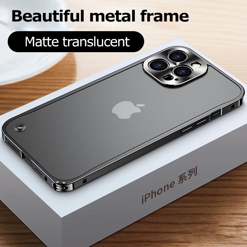 tudes de protection contre l'objectif de cadre en m←tal de luxe pour iPhone 14 11 12 13 Mini Pro Max Plus Aluminium T←l←phone Matte Translucent