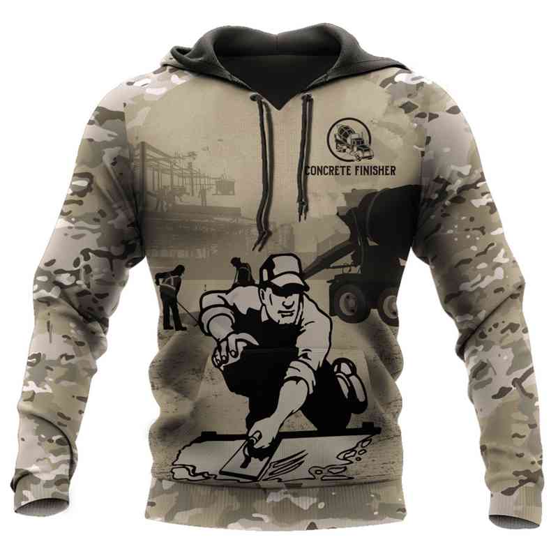 

New Fashion Men' Hoodie Funny Concrete Finisher 3d Printed Sweatshirt Unisex Casual Zip Hd03