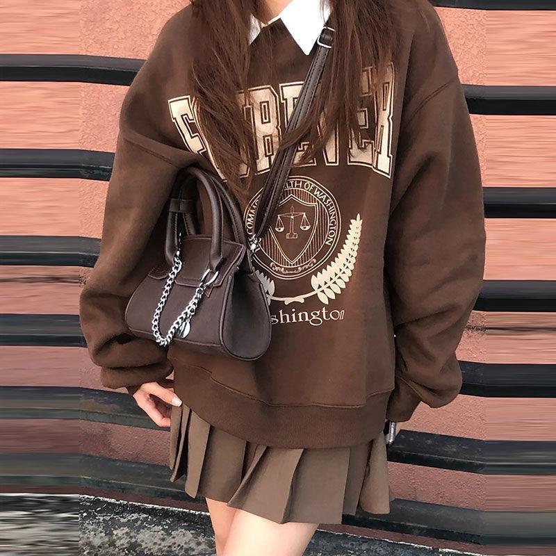 

Women' Hoodies & Sweatshirts Loose Round Neck Brown Sweater Jacket Autumn Indie Clothes Harajuku Goth Graphic HoodieWomen, Hoodies only