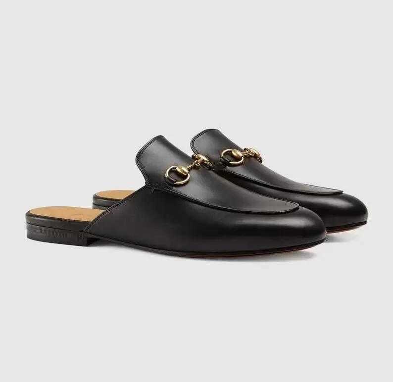 

Luxury Design White Black Leather Slipper Sandals Gold-tone Horsebit Slip On Loafers High Quality Brand Ladies Casual Street, Color 3