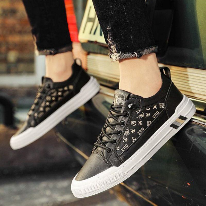 

Sneakers Men Shoes PU Leather Color-blocking Lace-Up Print Decoration on Both Sides Classic Trend Round Toe Versatile Comfortable Casual Shoes HM299, Clear