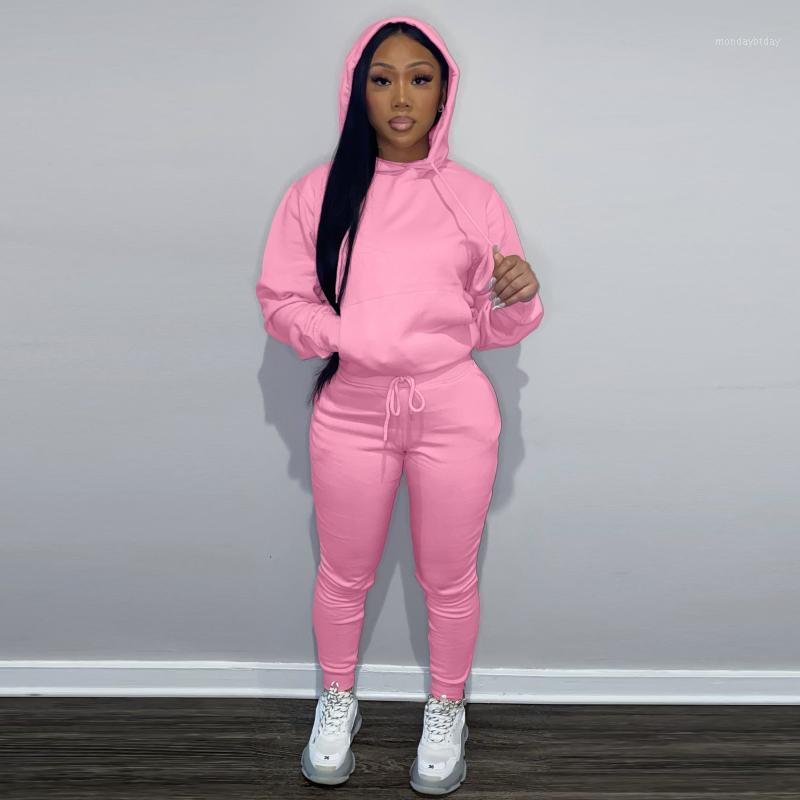 Women's Two Piece Pants Autumn Winter Plush Hoodie Sets Women Soild Color Tracksuit Female Hooded Sweatshirt And