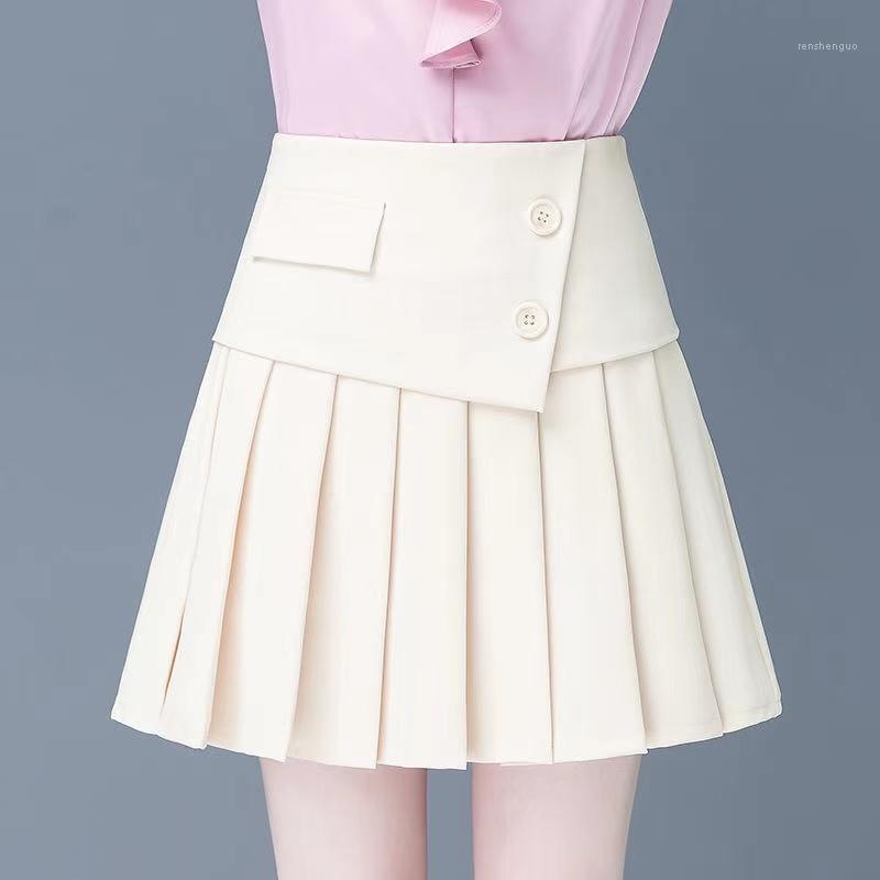 

Skirts 2022 Ly Summer Spring Preppy Style Student Ladies High Waisted Pleated Beige Black Skirt , Cute Sweet Mini For Woman
