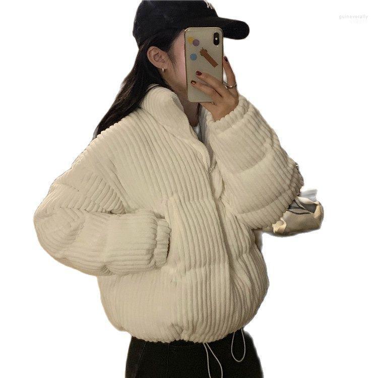 

Women's Down & Parkas Corduroy Cotton Jacket 2022 Winter Loose And Versatile Small Stand Collar Bread Warm Guin22, White
