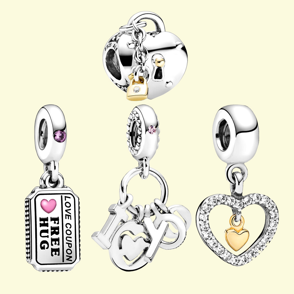Fit pandora charms 925 bracelet Bead Original box Love Exchange Voucher I Love You Letters Heart European charm jewelry-image-784629575