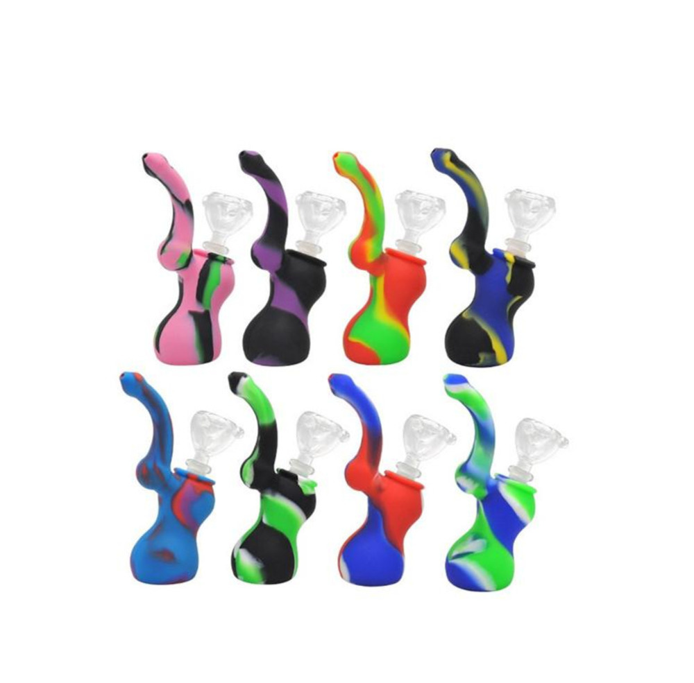 

5 inches Silicone Bong with glass bowl Hookahs gourd mini water pipe multicolors Portable dab rig
