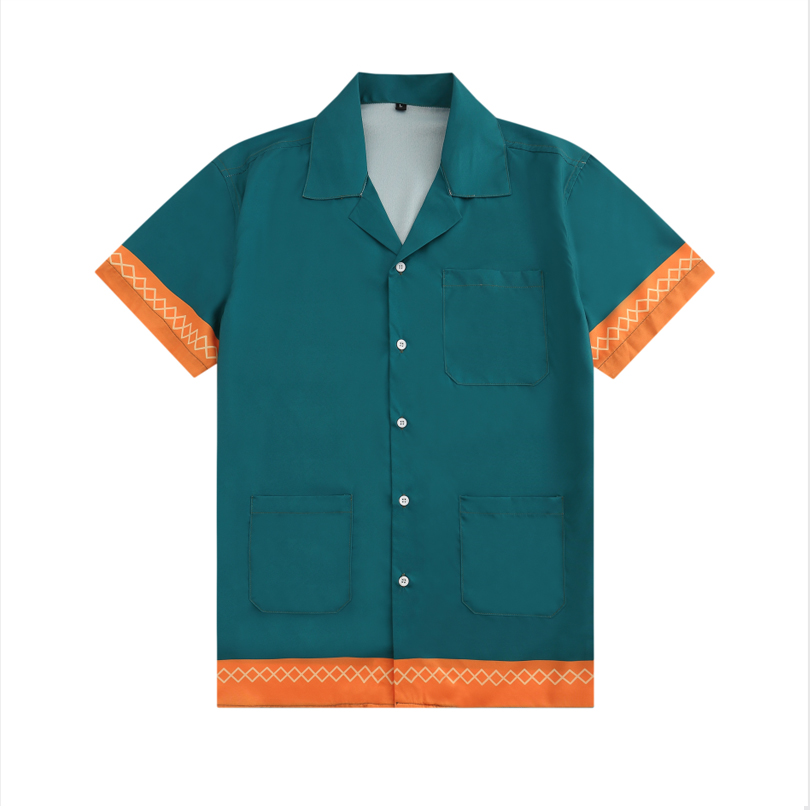 

2022 Fashion Hawaii Multiple pockets green Print Beach Shirts Men's Designer Silk Bowling Shirt Casual Shirts Men Summer Short Sleeve Loose Dress Shirt jx, Customize