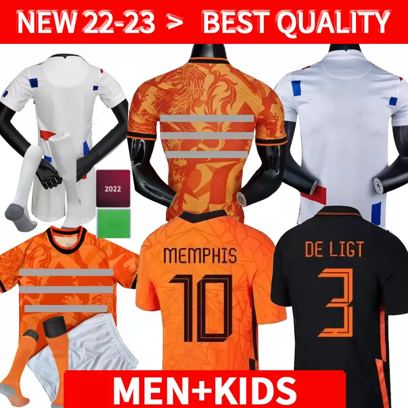 

2022 Netherlands Soccer Jerseys MEMPHIS F .DE JONG DE LIGT WIJNALDUM VAN DIJK 21 22 23 player version Holland football shirt aldult men kids kit set sock, 2223 home